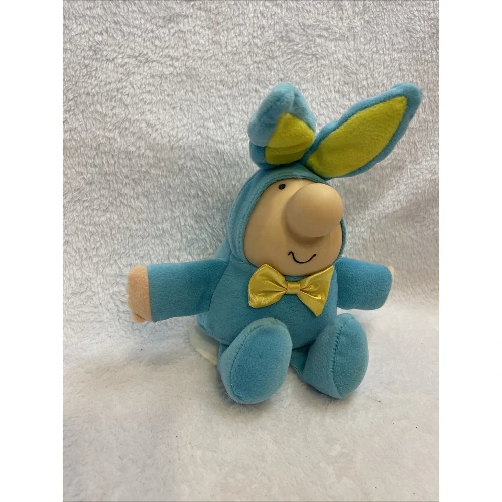 Cute Plush Toy Ziggy in Easter Bunny Costume, Blue‎ & Yellow, Bow Tie 1980s